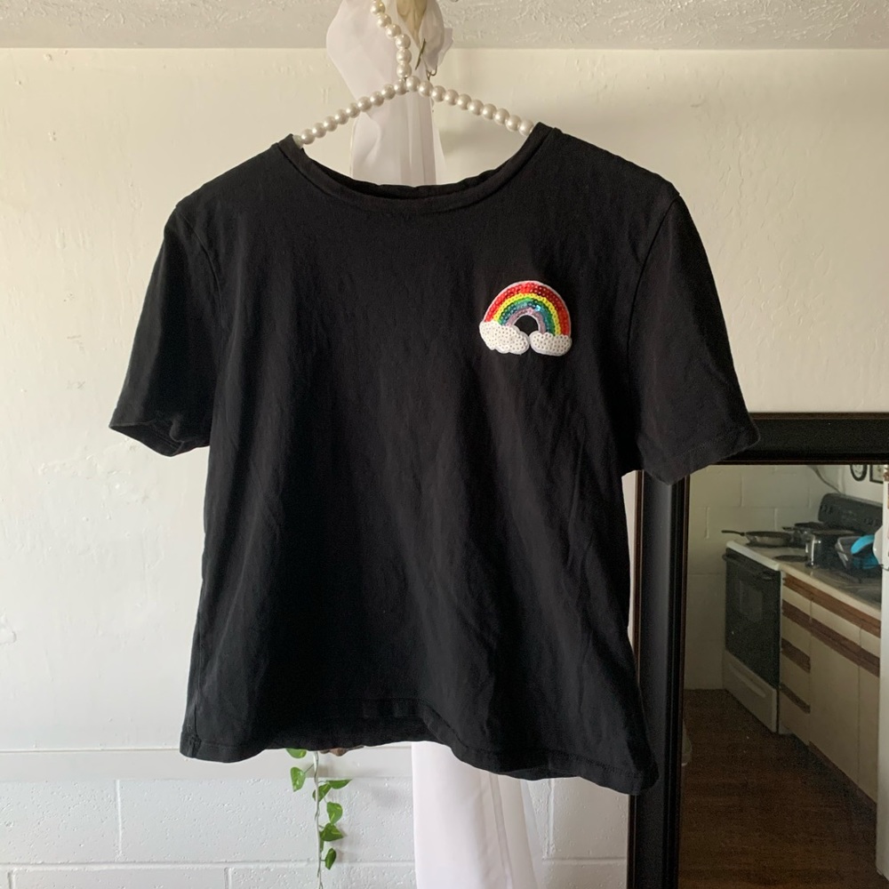 Zara Rainbow Sequin Black Tee